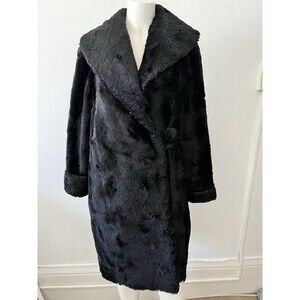 Vintage 50s 60s Black Cruella Da Ville Faux Fur Swing Coat W/flaws Size XL